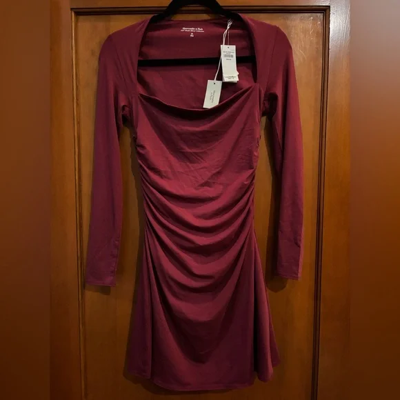 NWT Abercrombie & Fitch Ava Long Sleeve Mini Dress Rich Wine Size M - Picture 9 of 10